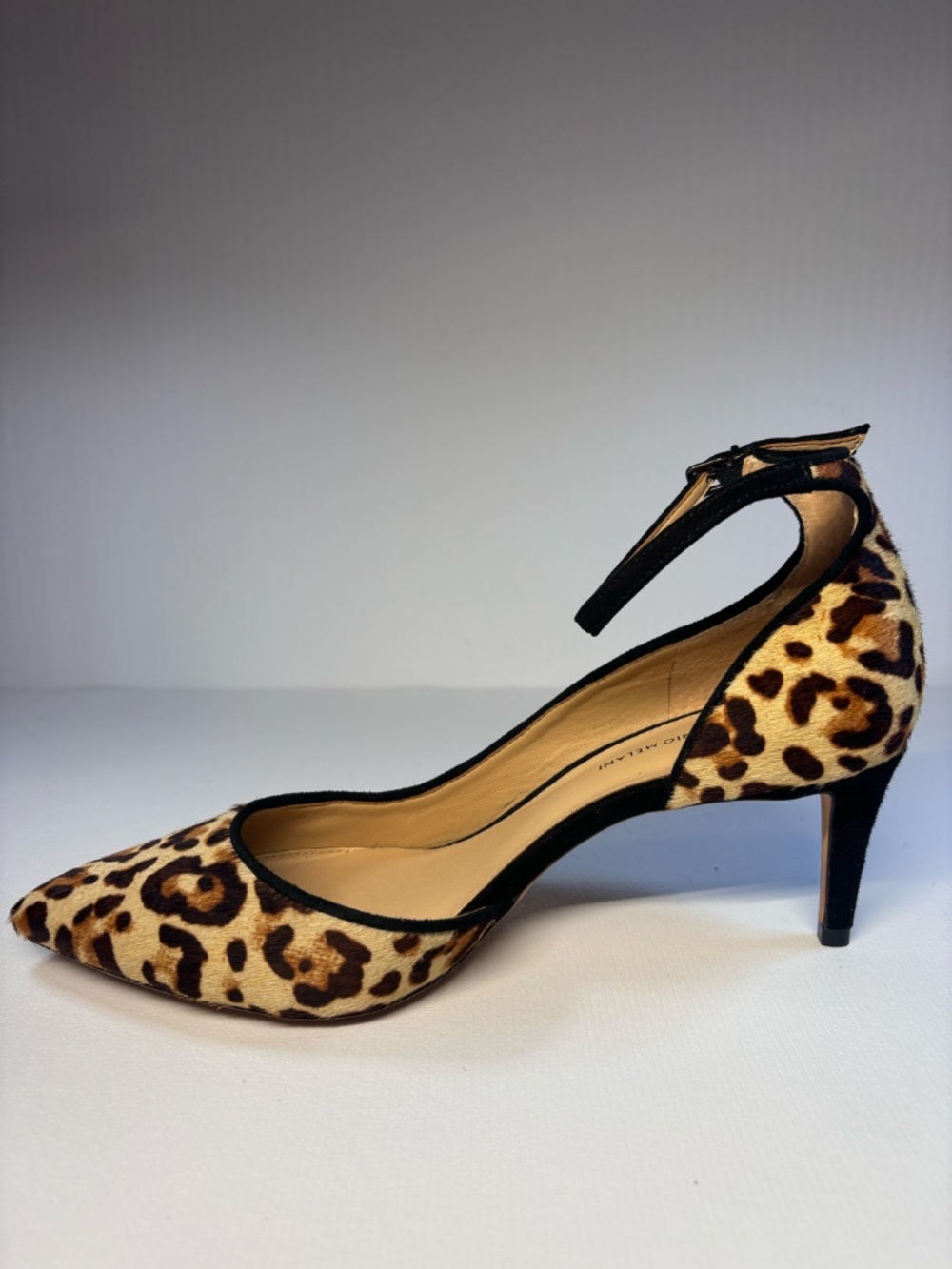 Antonio Melani Leopard Print Calf Hair Ankle Strap Heels S 8.5 Pointed Toe Pumps - Picture 7 of 13